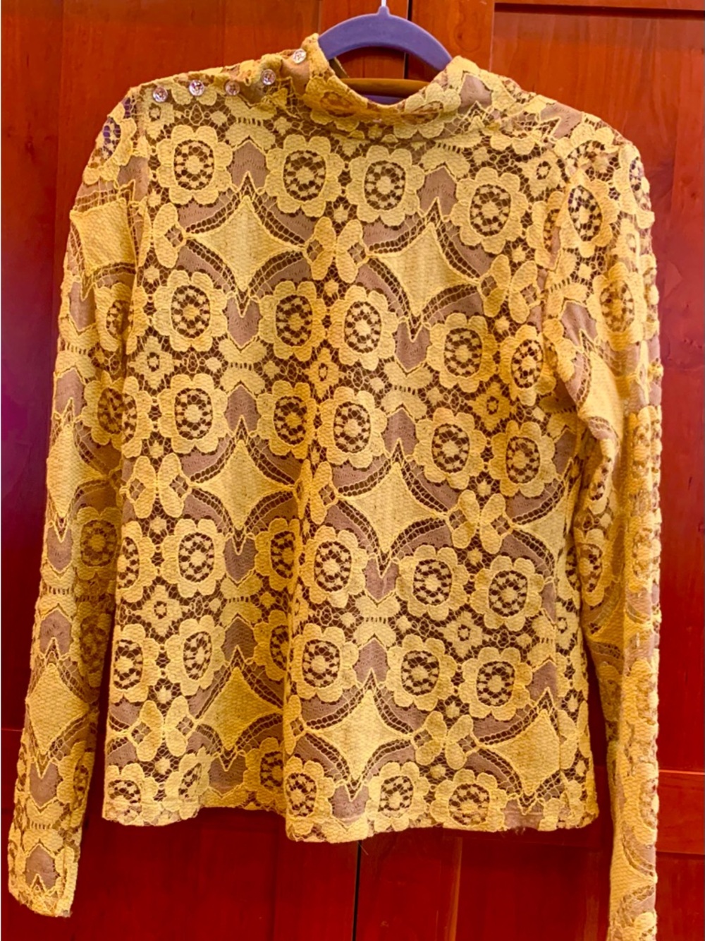 Anthropologie Mustard Yellow Lace Long-Sleeve Blouse